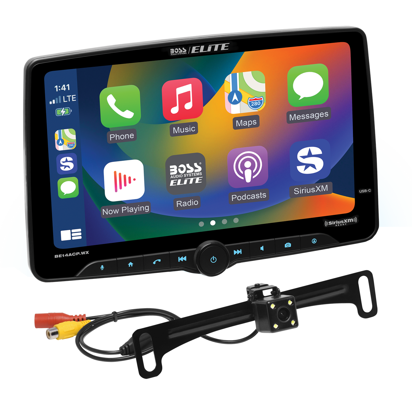 BOSS Elite BE14ACP.WXC 14-Inch Wireless/Wired Apple CarPlay & Android Auto Receiver with Rear-View Camera