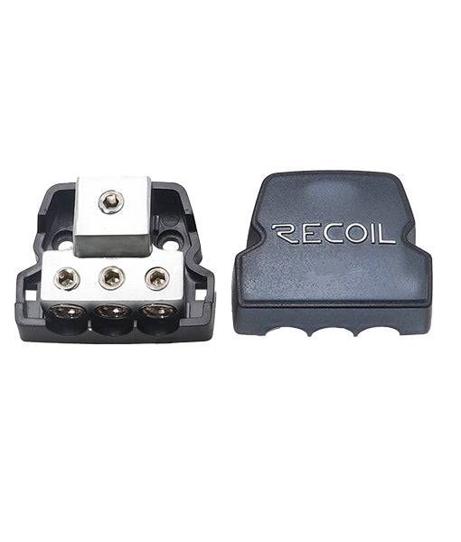 Recoil DB13 3-way 0/2/4 gauge to 4/8 gauge power distribution block