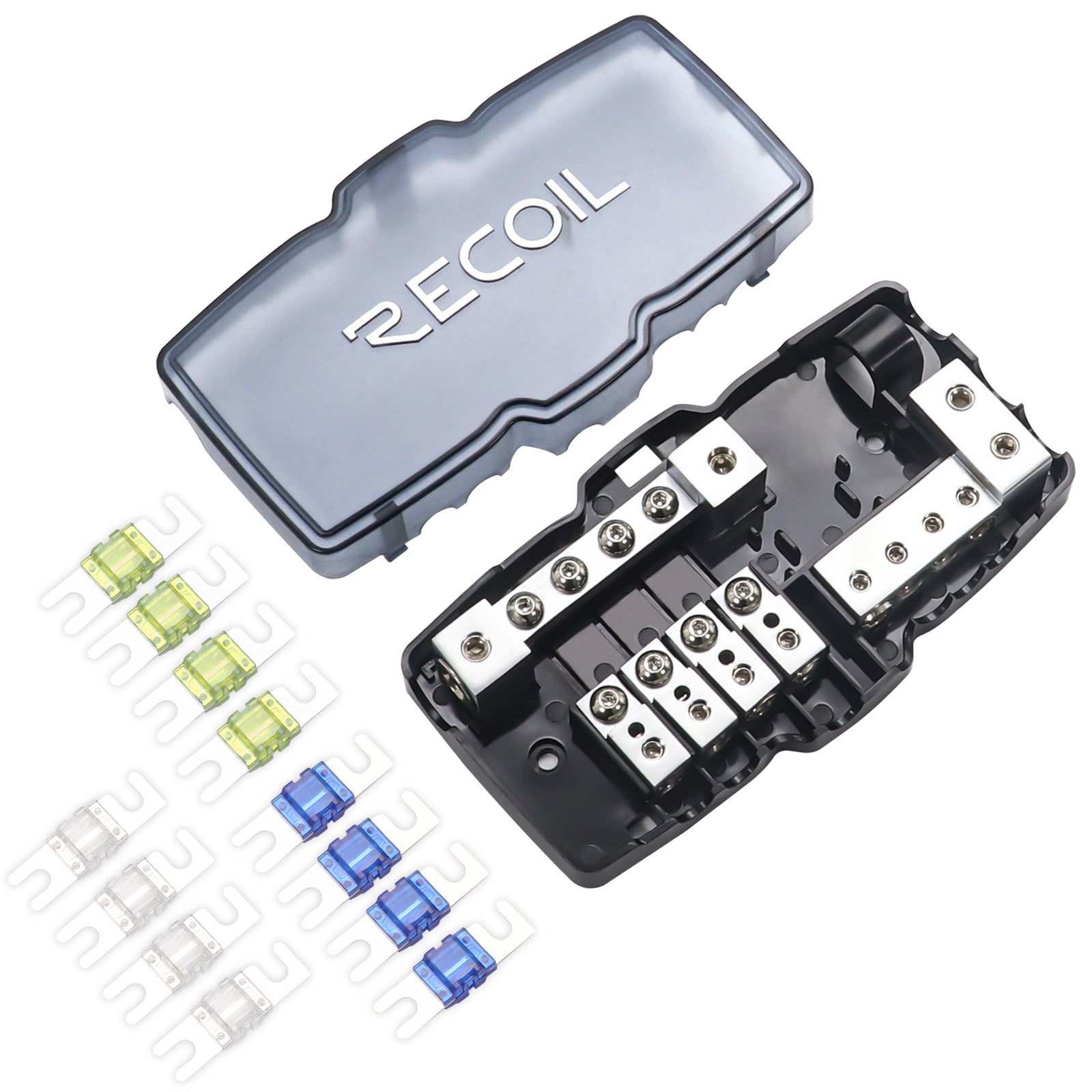 Recoil MPG4 4-way Mini-ANL fused power and ground distribution block