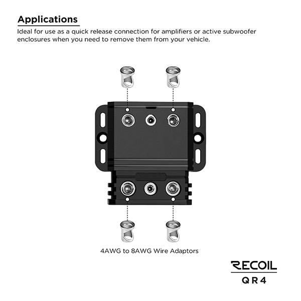 Recoil QR4 quick-release power connector for 4 AWG to 8 AWG wiring