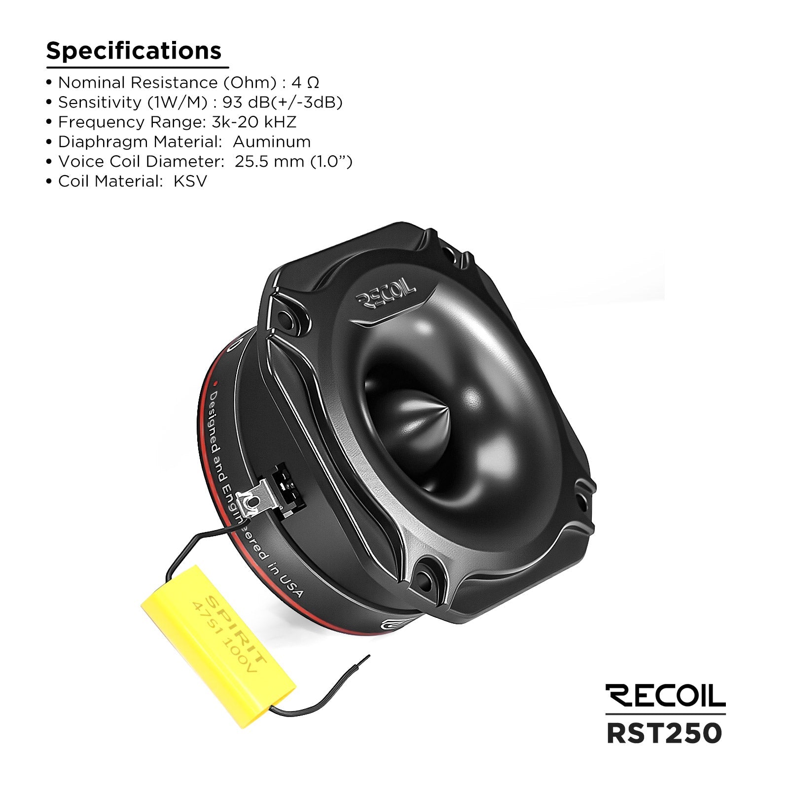 Recoil RST250 aluminum super tweeters alternate view