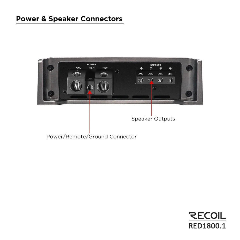 Recpoil Red 1800.1 1 Ohm Stable Channel Subwoofer Amplifier