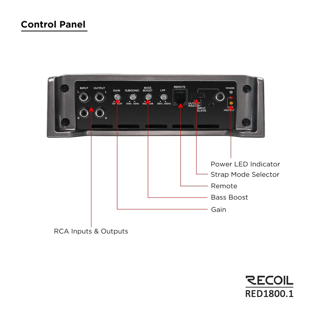 Recpoil Red 1800.1 1 Ohm Stable Channel Subwoofer Amplifier