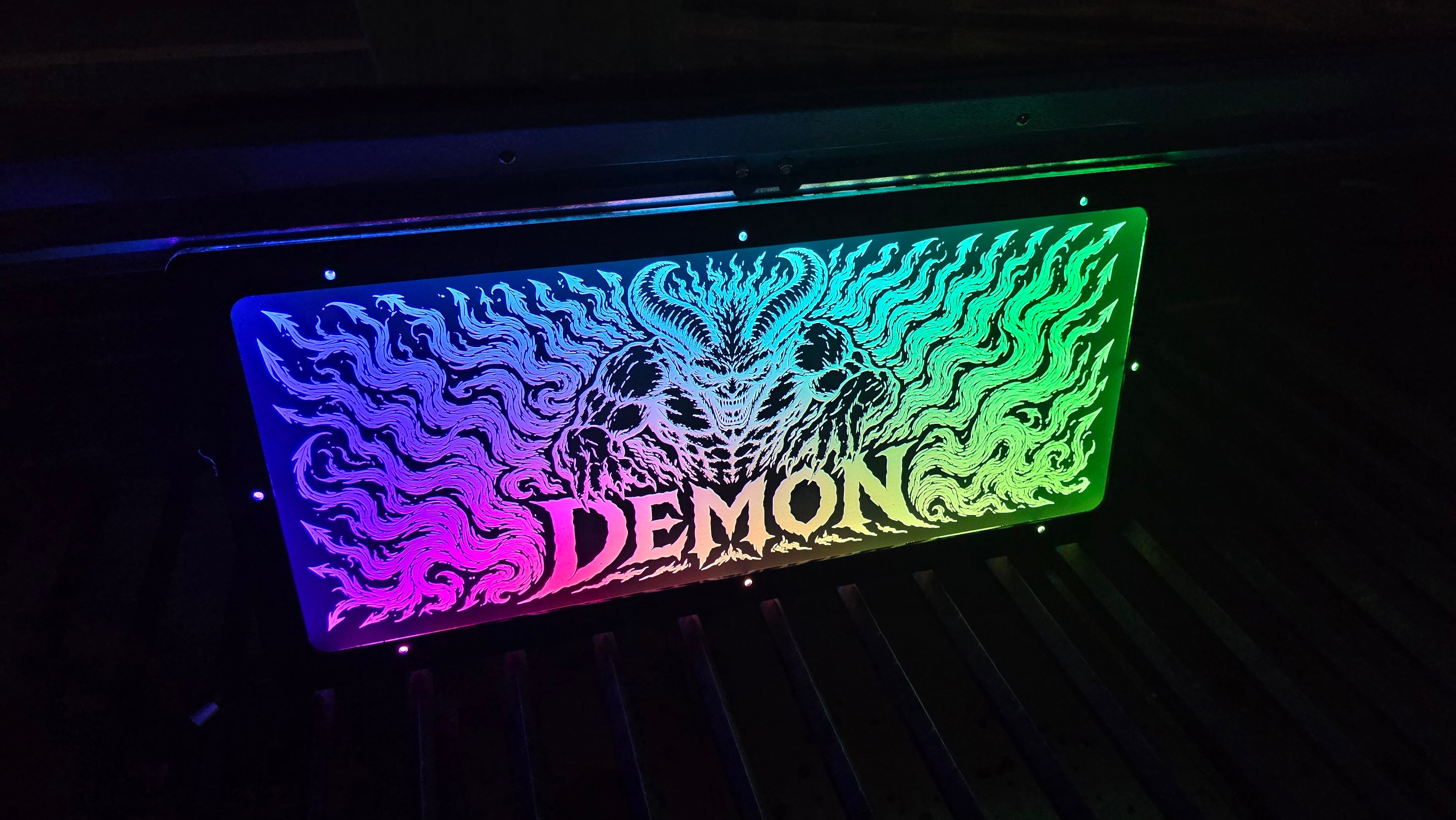 Lit FX SMS Car Audio custom Jeep tailgate illuminated plaque panel mounted with six screws