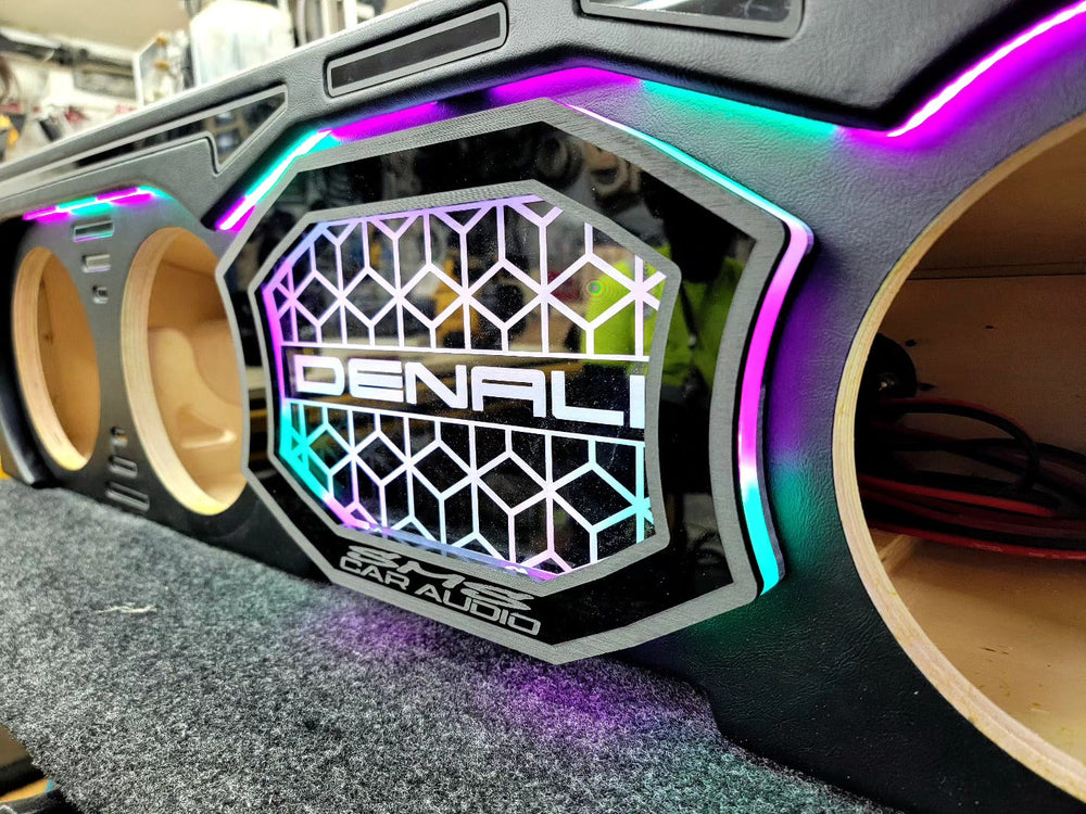 2022 GMC Denali four 8-inch under-seat enclosure built by SMS Car Audio