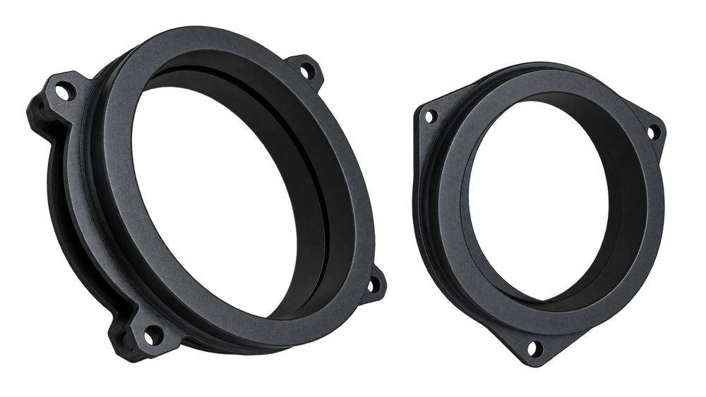 SMS Precision 2016–2023 Toyota Tacoma front 6x9 and rear 6.5 speaker adapter rings in black ASA