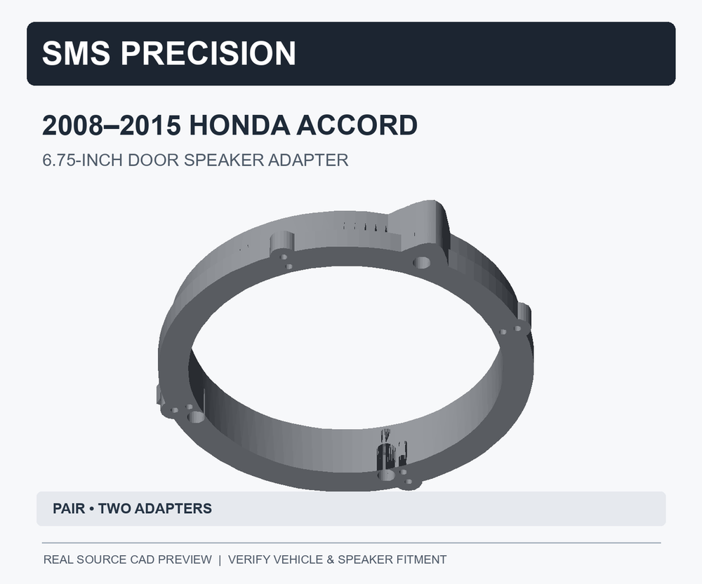 Actual source CAD preview for SMS Precision Honda Accord 2008–2015 6.75-inch door speaker mounting adapter; two adapters per pair