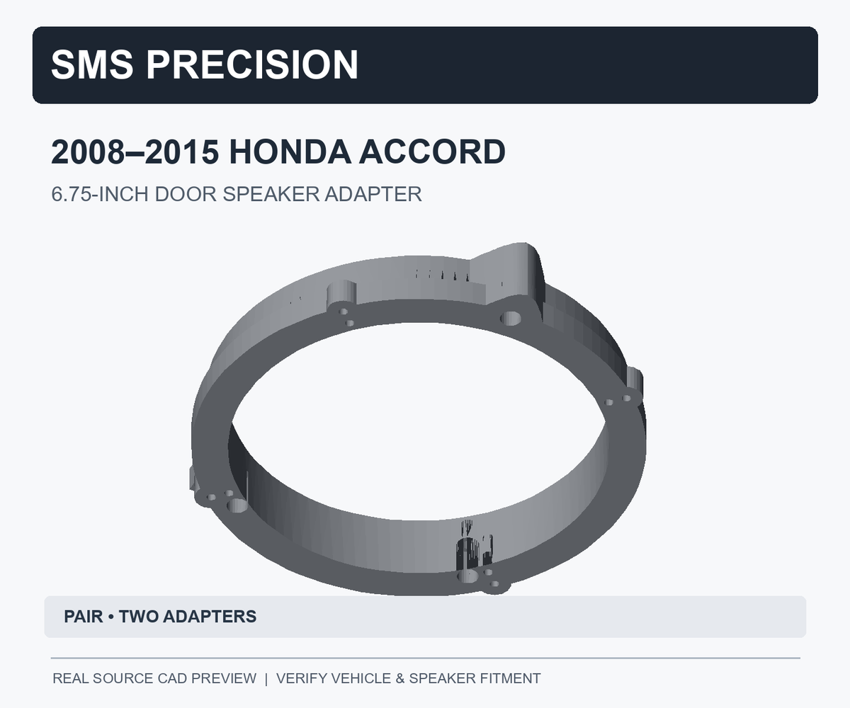 Actual source CAD preview for SMS Precision Honda Accord 2008–2015 6.75-inch door speaker mounting adapter; two adapters per pair