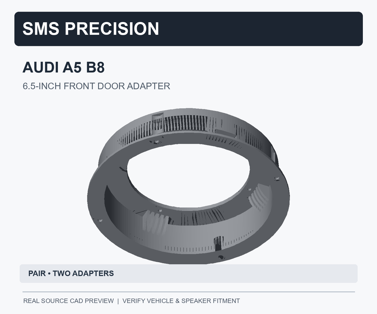 Original source CAD model of Audi A5 B8 6.5-inch front speaker adapter, omitting a disconnected calibration cube; pair of adapters