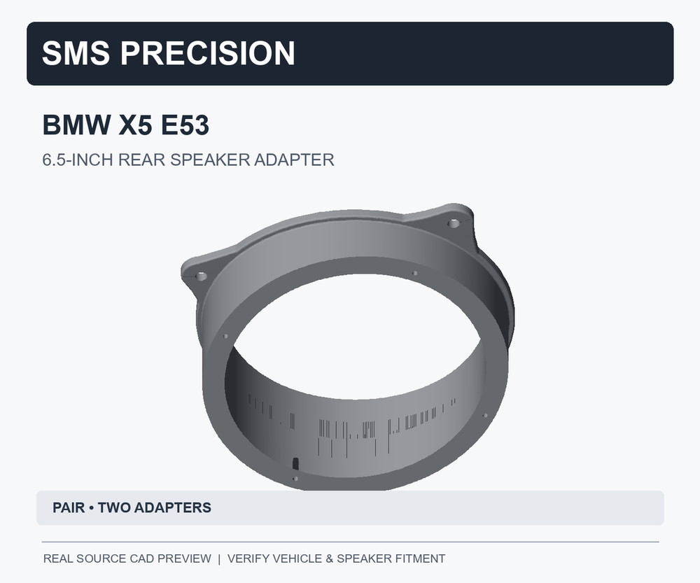 Source CAD preview of BMW X5 E53 6.5-inch rear speaker mounting adapter, sold as a pair