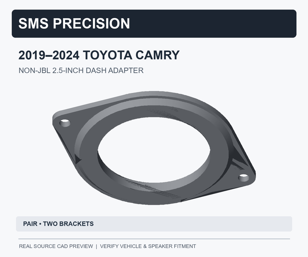 Actual CAD preview for 2019–2024 Toyota Camry non-JBL 2.5-inch dash adapter bracket; pair of brackets