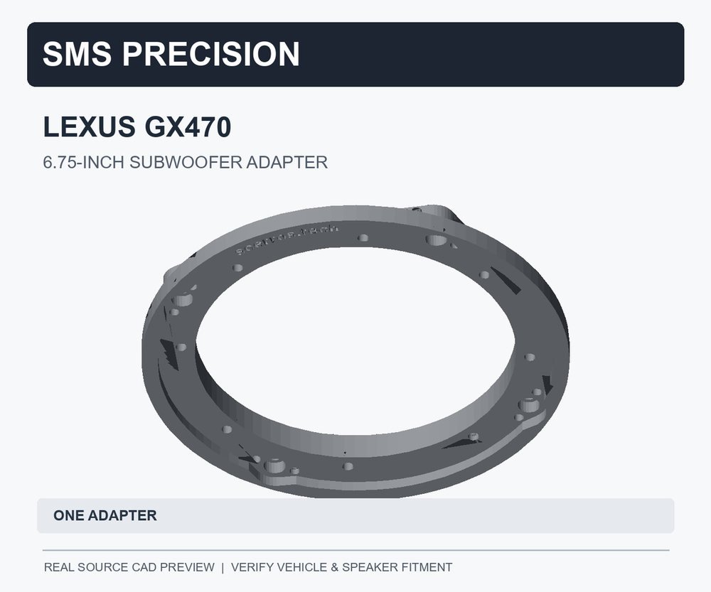 Actual source CAD preview of Lexus GX470 6.75-inch factory subwoofer adapter mounting ring, sold individually