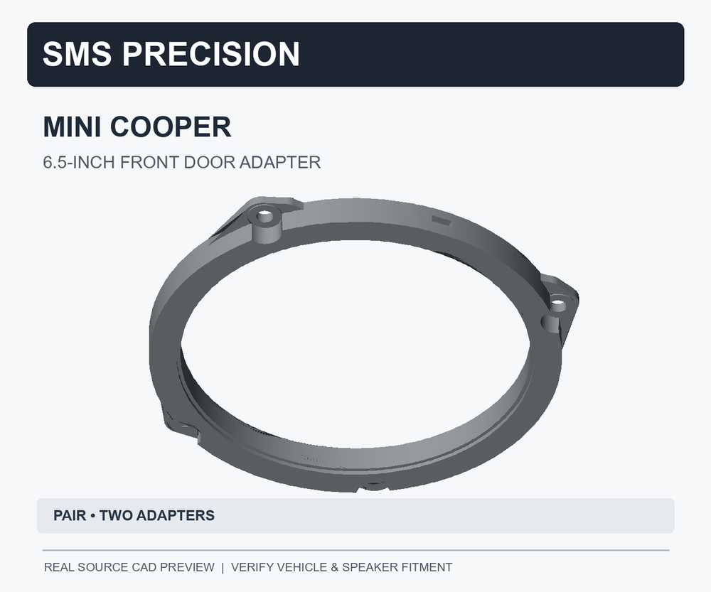 Actual source CAD preview of MINI Cooper front door 6.5-inch speaker adapter; pair of adapters