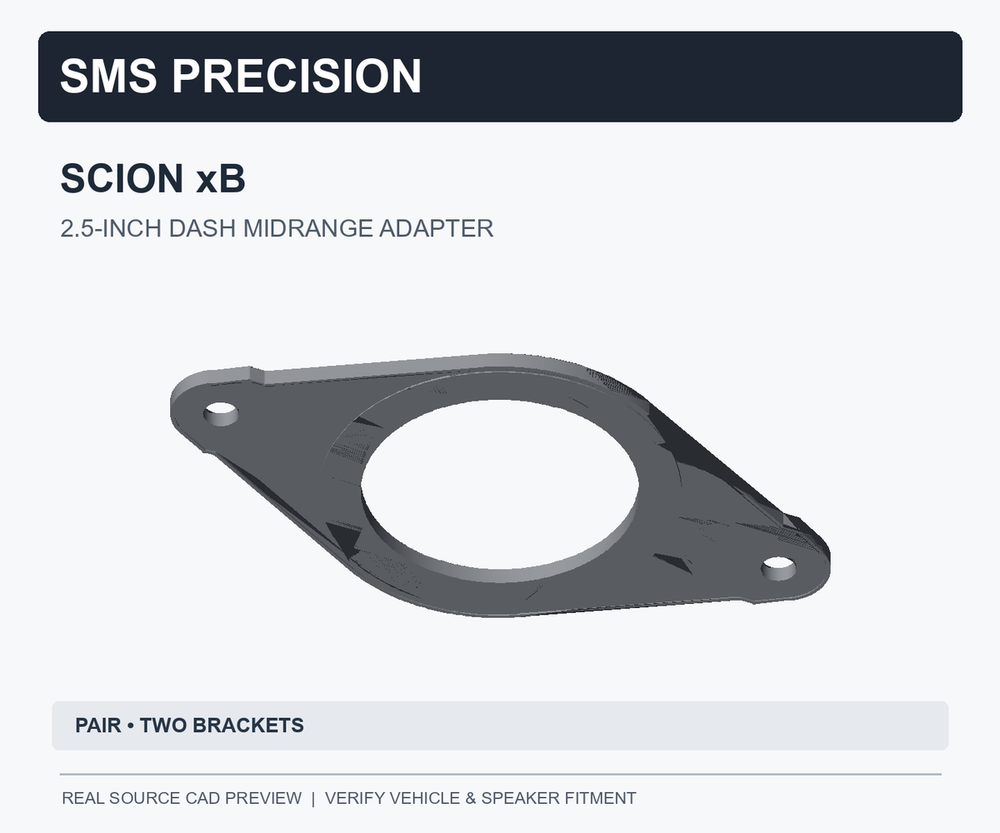 Actual original CAD geometry of Scion xB 2.5-inch dash midrange and tweeter mounting adapter, pair of brackets