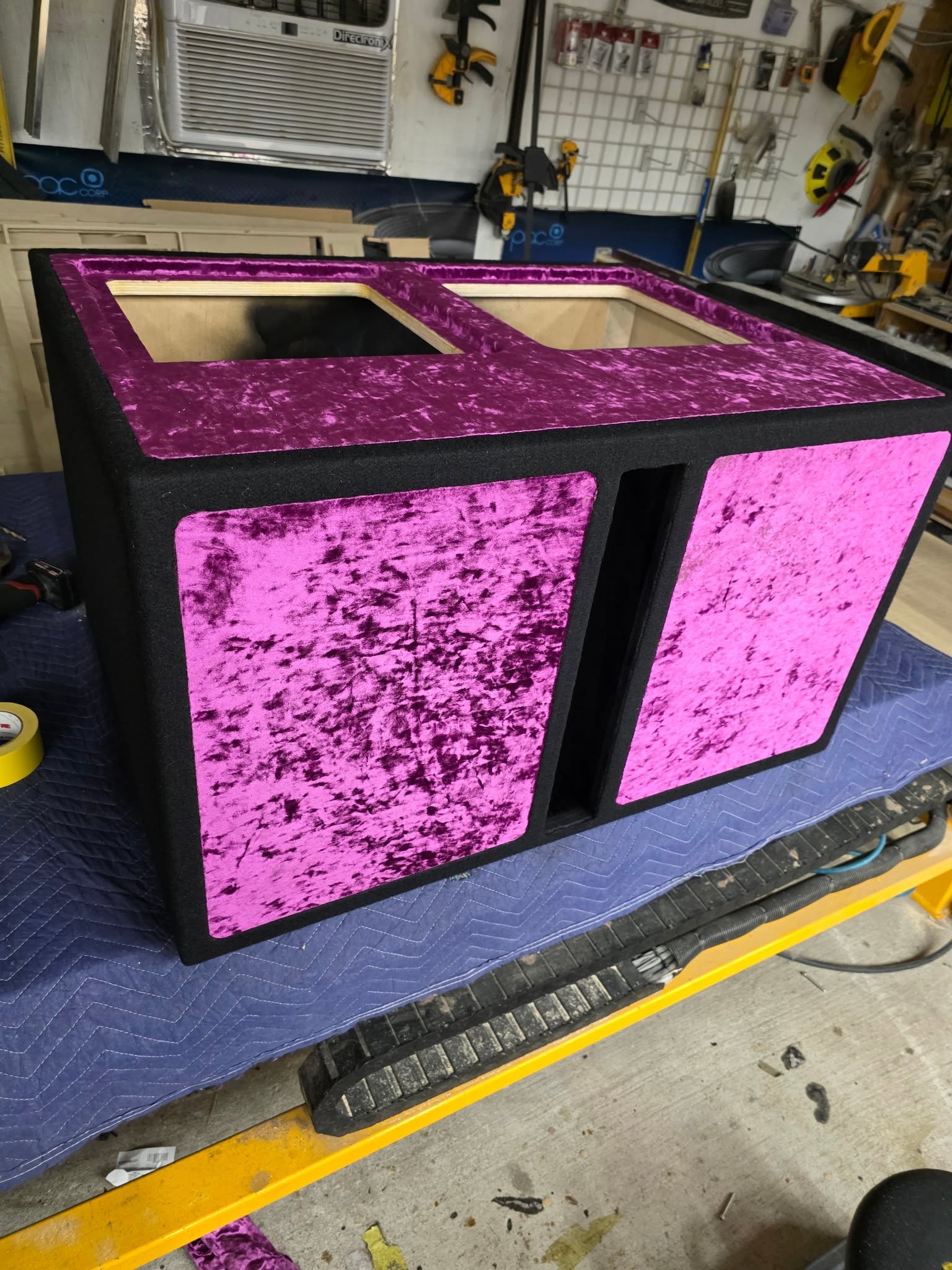 Scion custom enclosure for two KICKER L7S 15-inch subwoofers built by SMS Car Audio