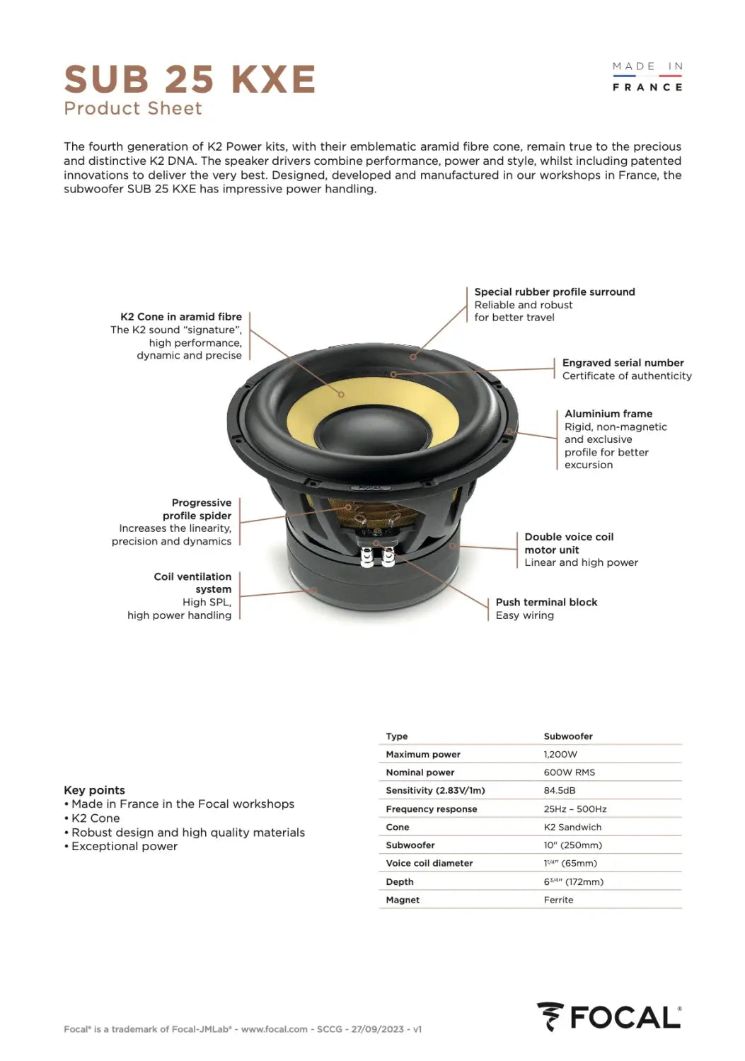 Sub 25 Kxe Focal K2 Power Evo 10’’ Subwoofer 600w Rms 4