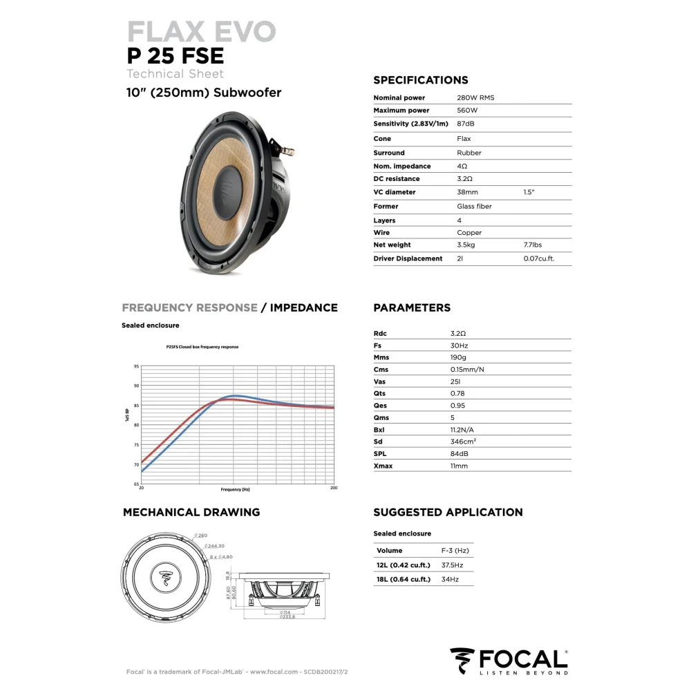 Sub p 25 Fse Focal Flax Evo 10’’ Thin Profile Subwoofer