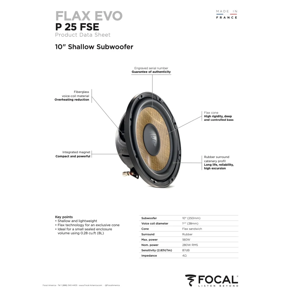 Sub p 25 Fse Focal Flax Evo 10’’ Thin Profile Subwoofer