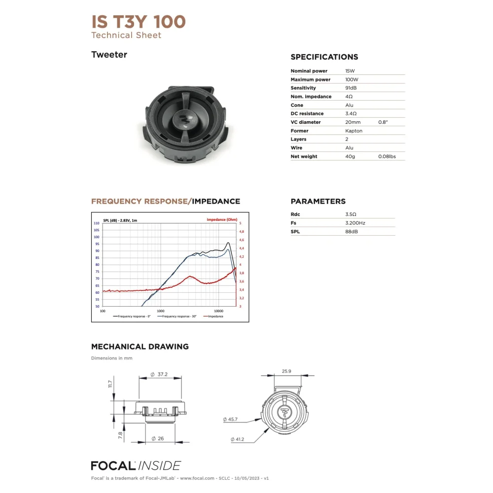 Is T3y 100 Focal Inside Flax 2-way Component Speaker