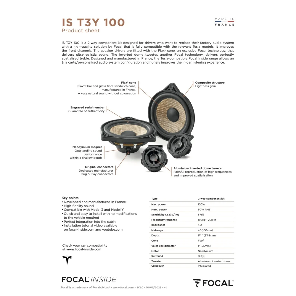 Is T3y 100 Focal Inside Flax 2-way Component Speaker