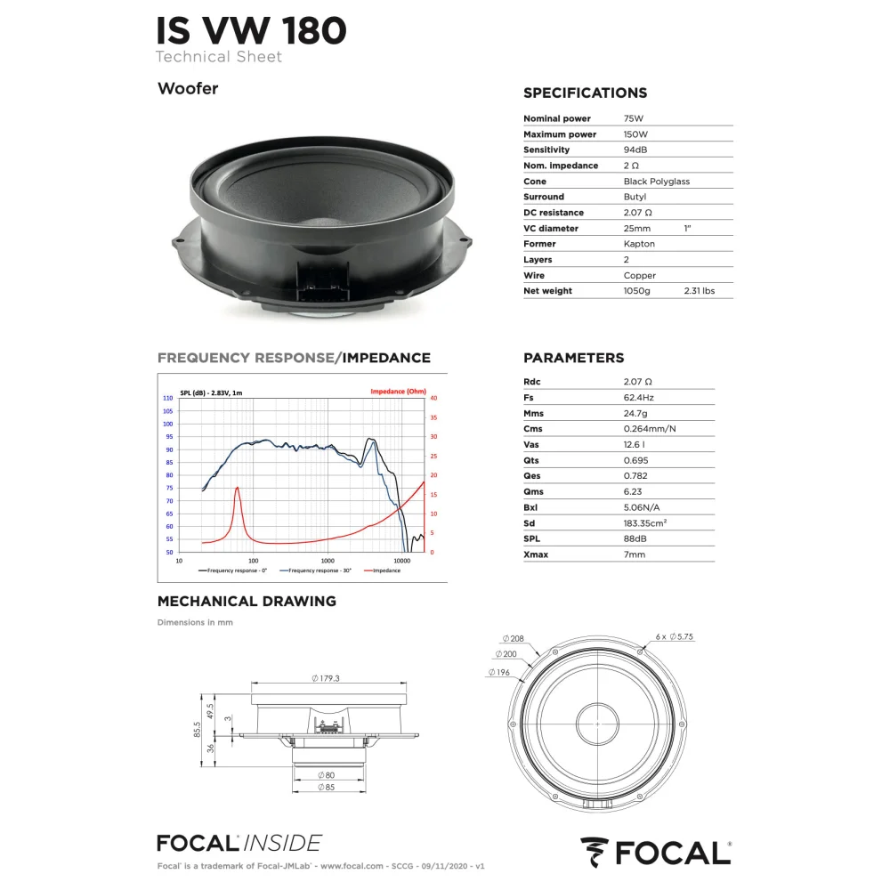 Is Vw 180 Focal Inside 8’’ Polyglass 2-way Component