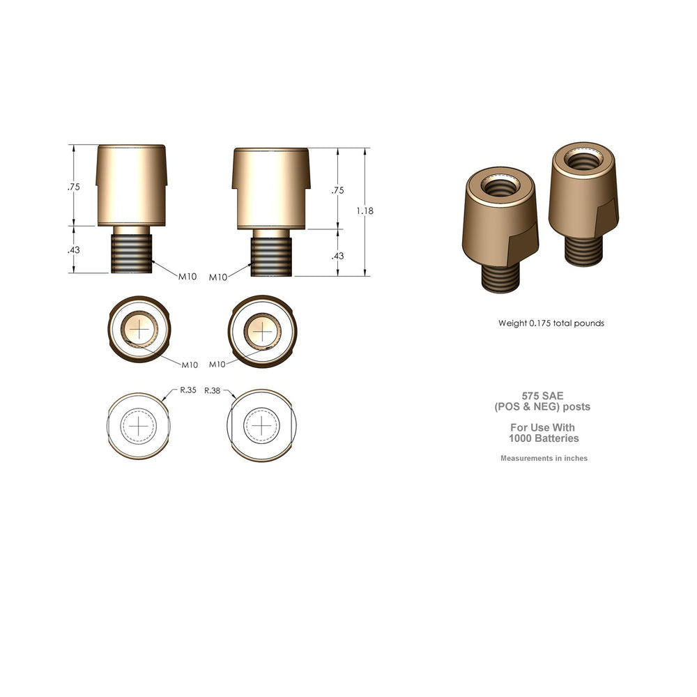 XS Power 575 XP1000 Brass Post Adaptors and Bolts M10 Threads